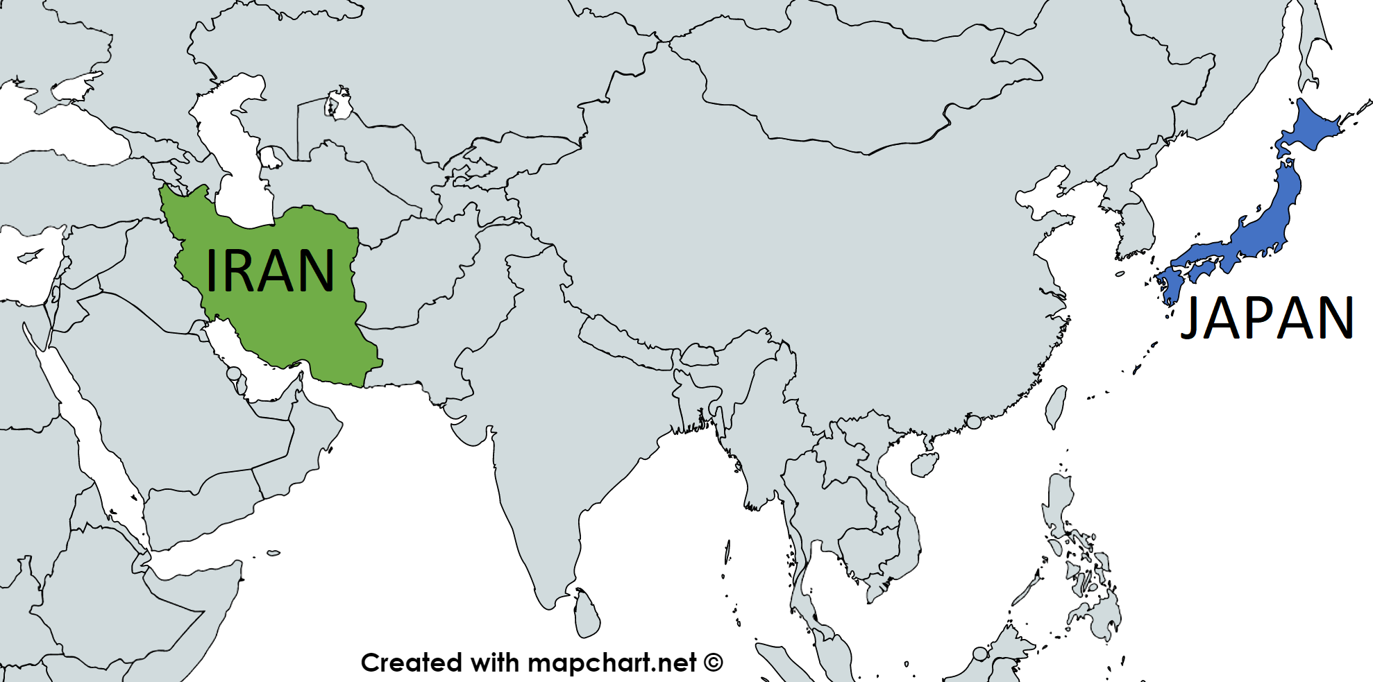 Map of Japan and Iran