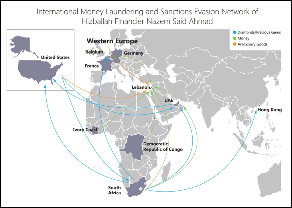 Map of Hezbollah Financier Nazem Ahmad's Network